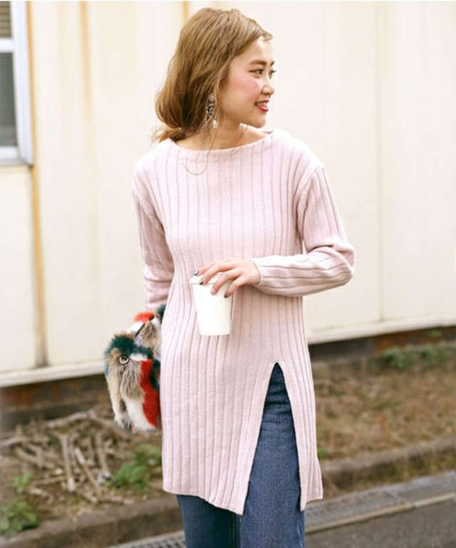 select MOCA　サイドスリットチュニック丈リブニット