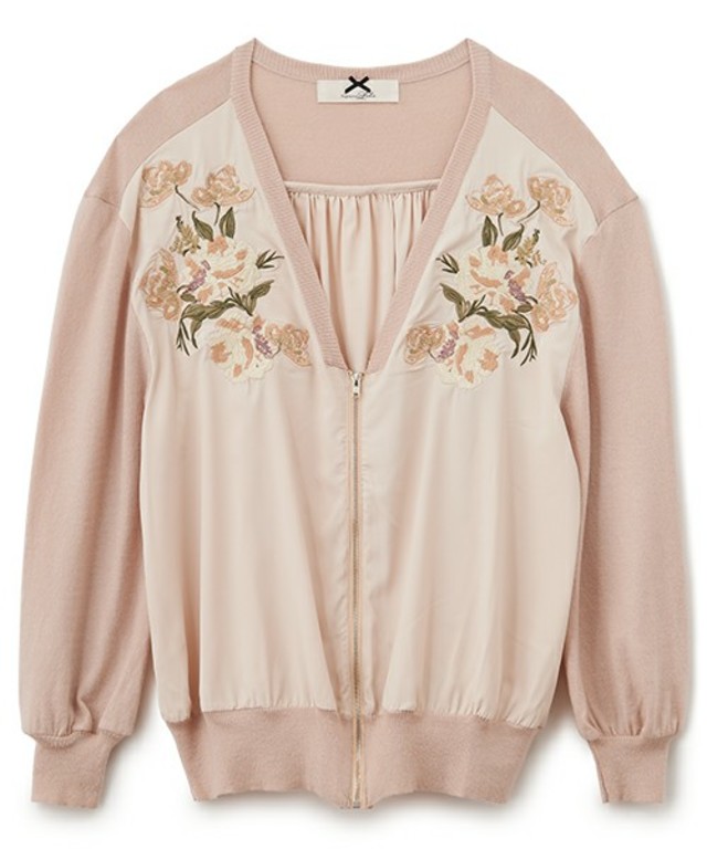 ニット刺繍ブルゾンカーディガン