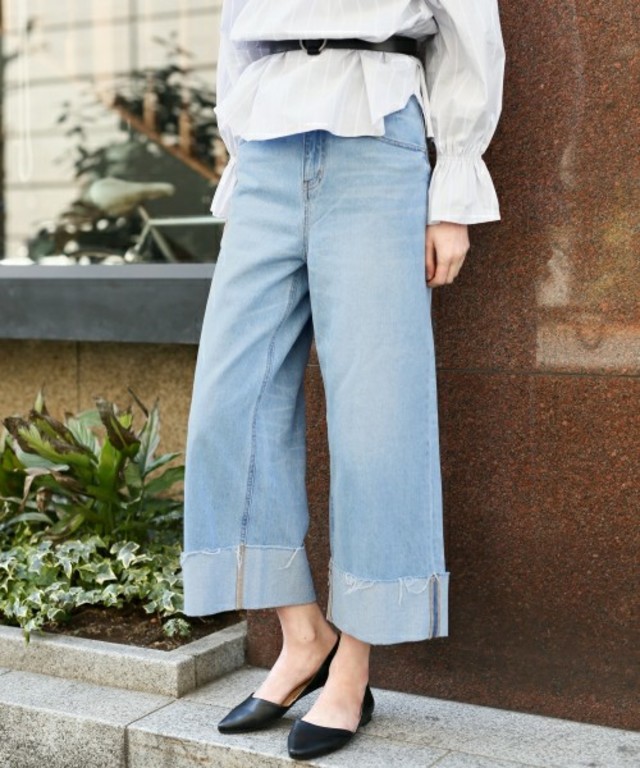 ロールアップデニムワイドパンツ