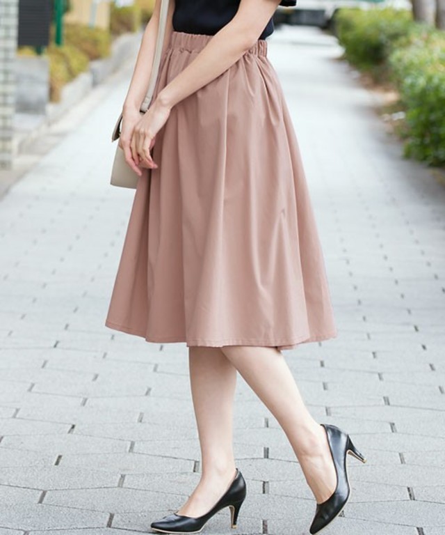 Pierrot ミモレ膝丈タフタ フレアスカート