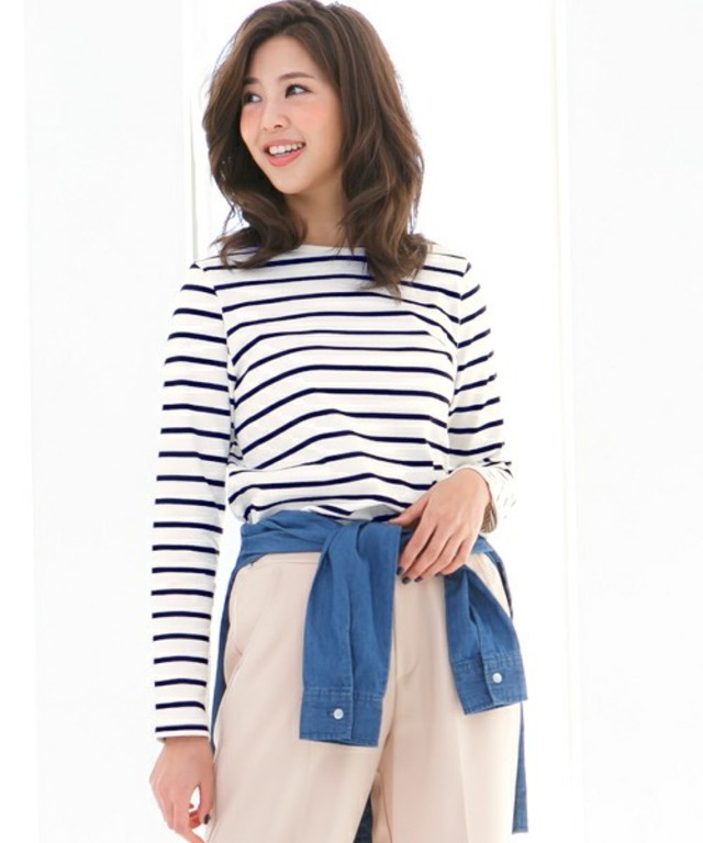 長袖ボーダーカットソートップス