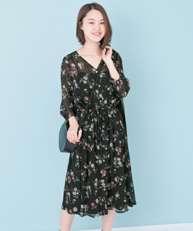 楊柳フラワープリントワンピース