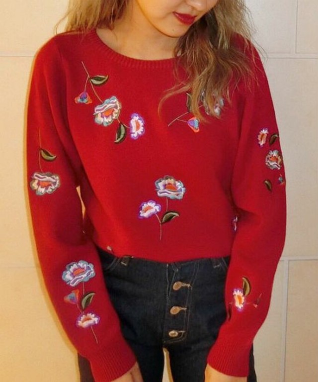 EVRIS　FLOWER EMBROIDERYニットプルオーバー　