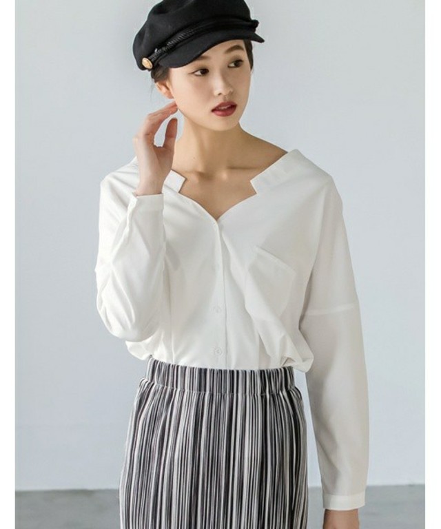 Re:EDIT　抜き襟Vネックオーバーシャツトップス
