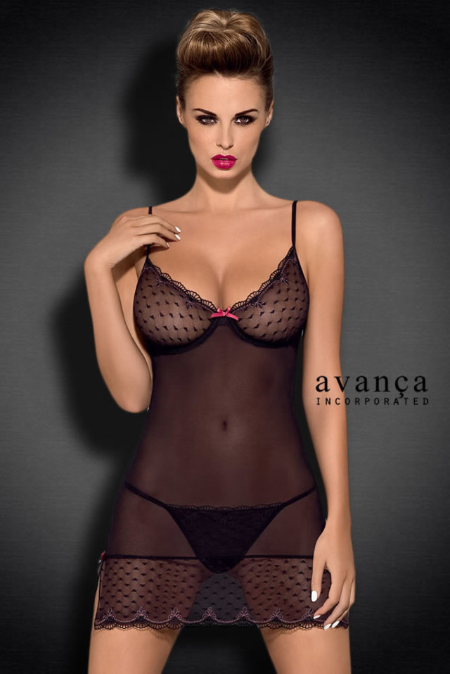 ブラカップ付きシースルースリップ&Tバックセット (黒・ワイヤー入り)