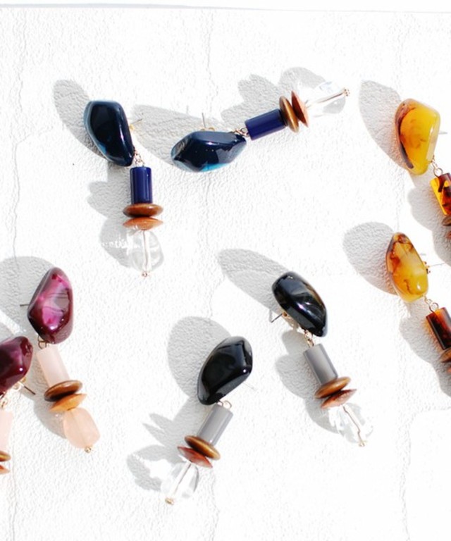 select MOCA　2wayヴィンテージビッグストーン風＆ウッドビーズピアス