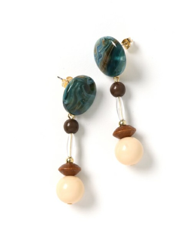 SESTO マーブルサークルとミックスビーズのアプロンピアス