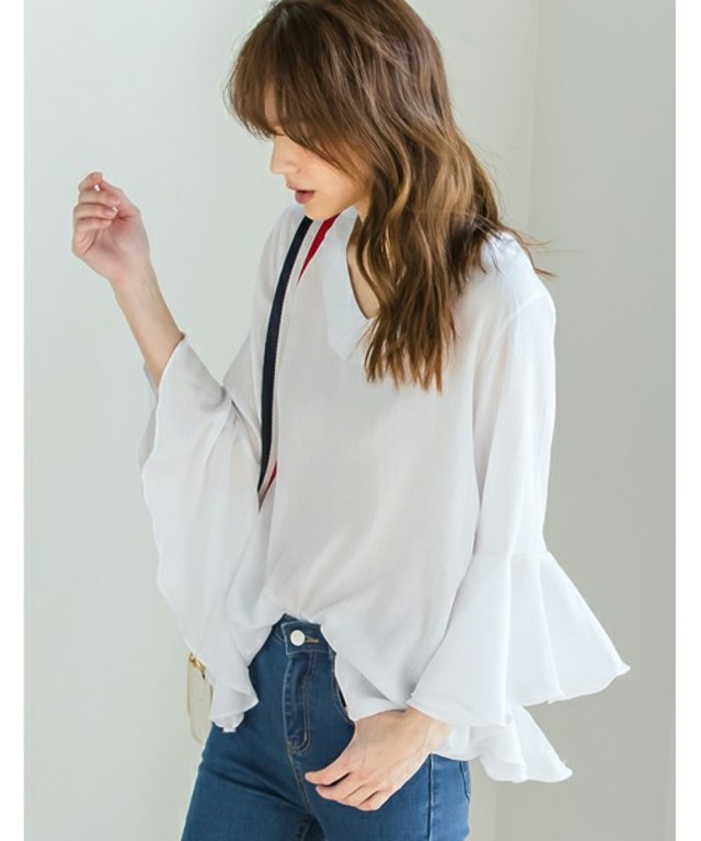 Re:EDIT　フレアスリーブVネックブラウストップス