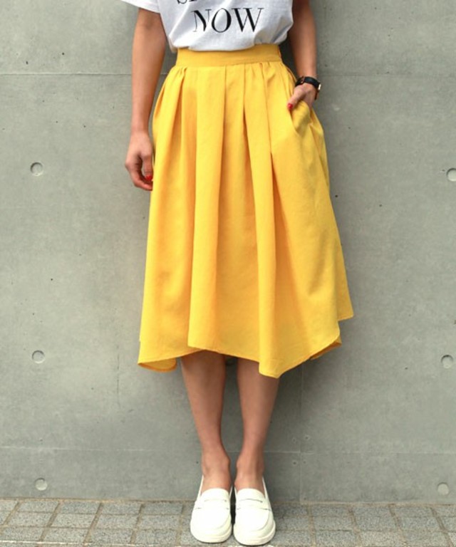 キレイ色イレヘムギャザーフレアスカー