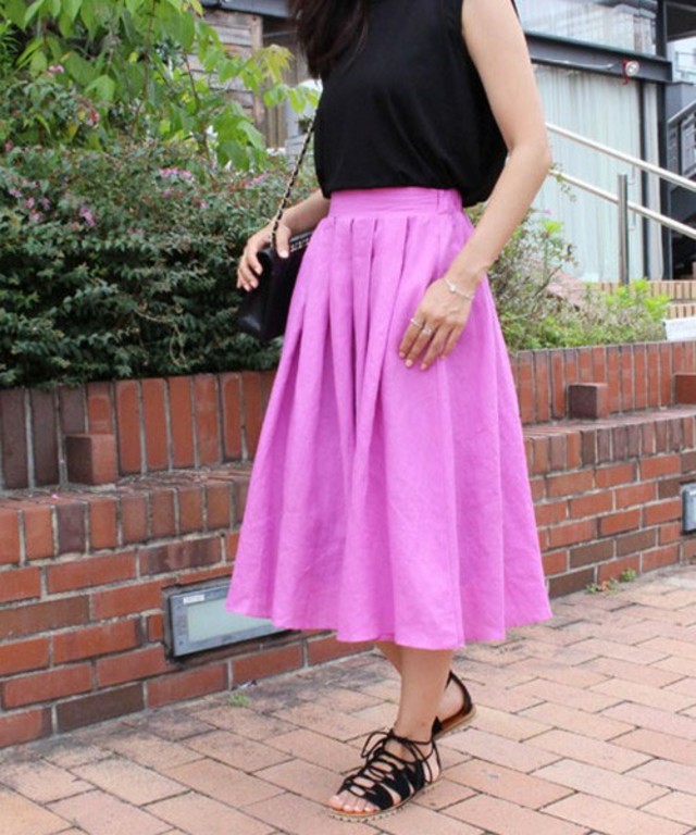 リネン フレアカラースカート