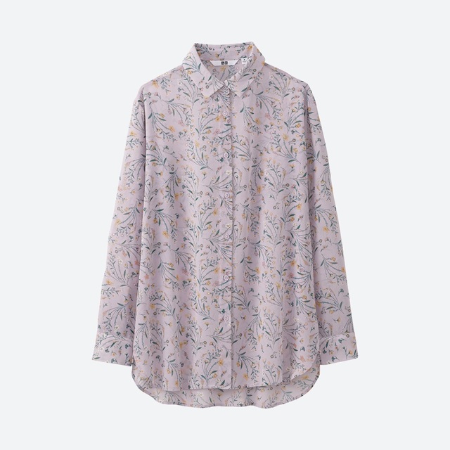 ユニクロ　シフォンプリントブラウス（フラワー・長袖）