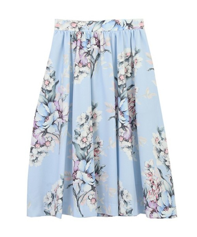オリジナル花柄プリントミディ丈ギャザースカート