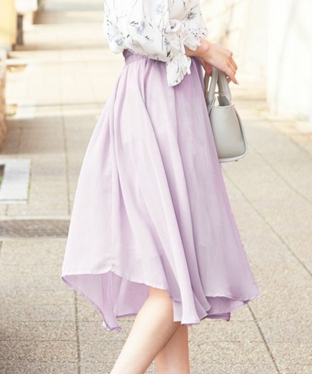 KOBE LETTUCE／ウエストギャザーアシメヘムシフォンフレアミディアムスカート