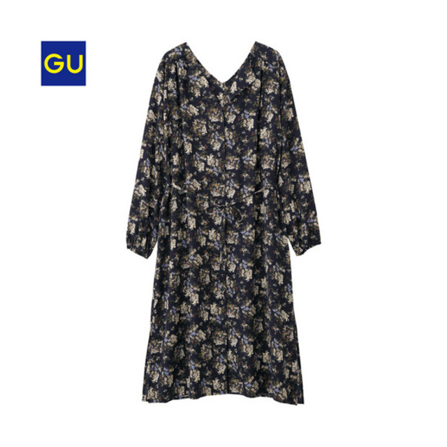 フラワープリントシャツワンピース（長袖）