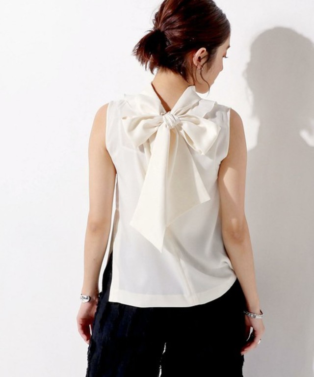バック リボン ノースリーブ ブラウス