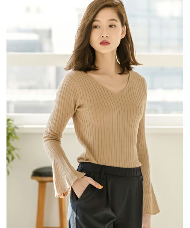 Re:EDIT  / フレアスリーブリブニットトップス