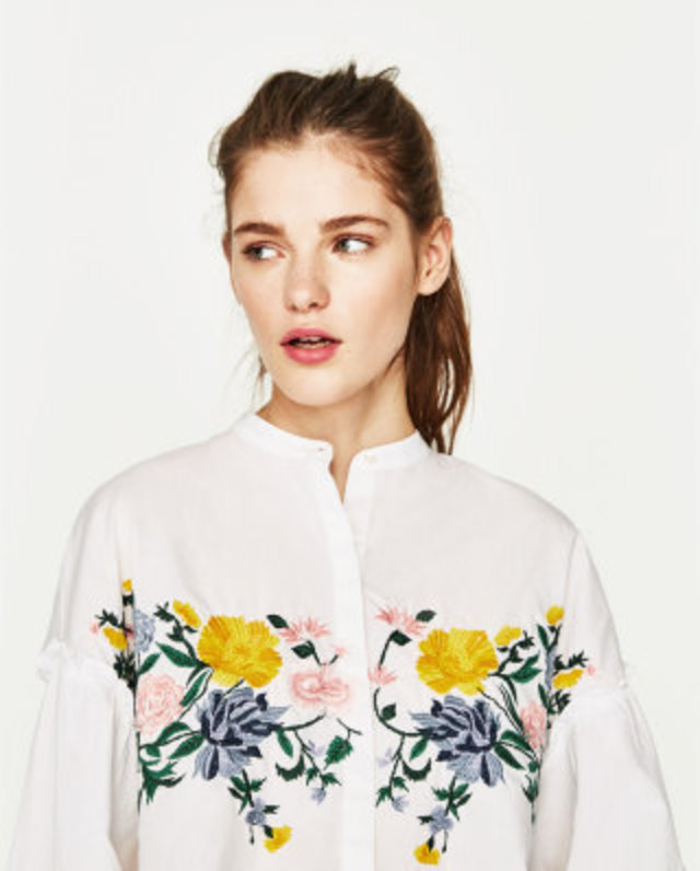 ZARA フラワー刺繍シャツ