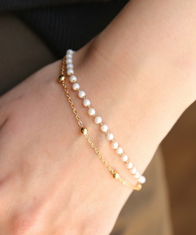 2連小粒パールチェーンブレスレット