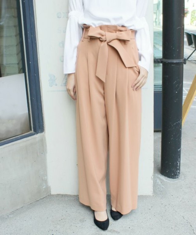 SLOBE IENA ウエストリボンワイドパンツ