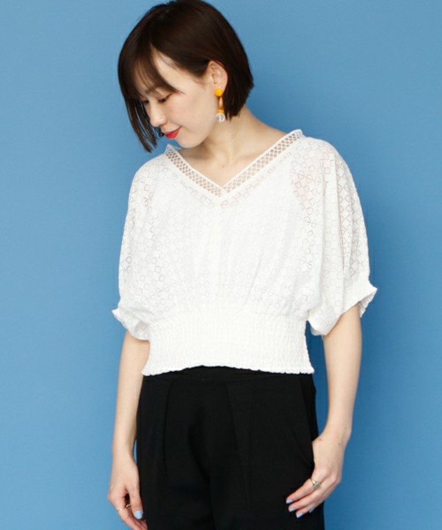 Omekashi エンブロイダリーシャーリングブラウス