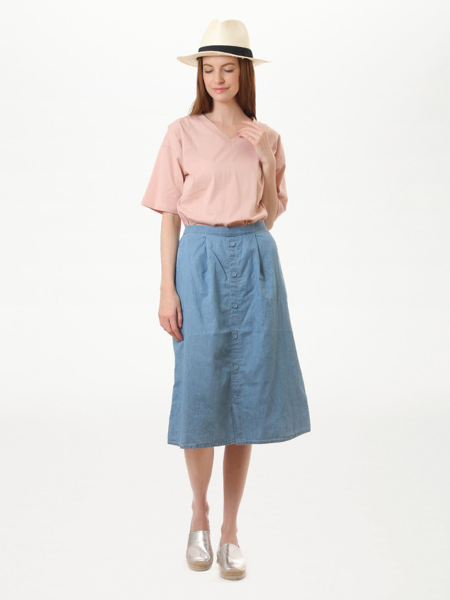 Vネック裾スリットカットソー