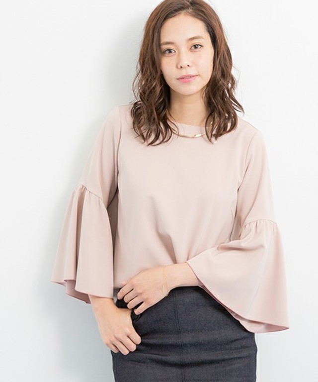 STUDIOUS ベルスリーブバックボタンブラウス