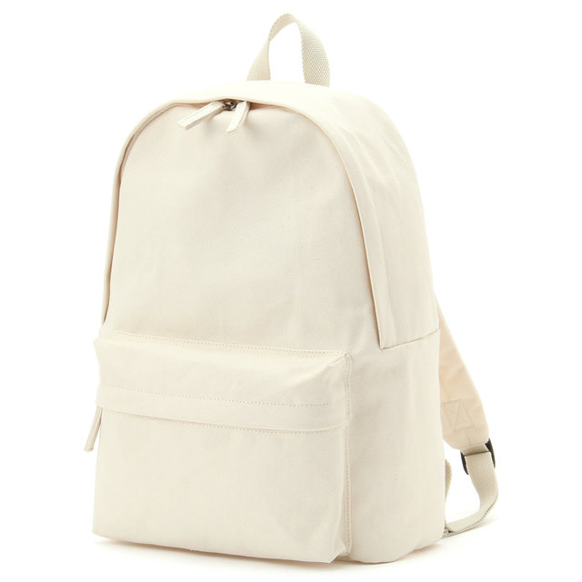 撥水オーガニックコットンサイドポケット付リュック　生成
