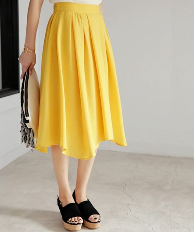 STYLE DELI　キレイ色イレヘムギャザーフレアスカート