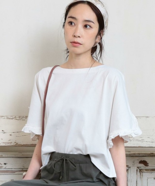 coen フリルボートネックカットソー