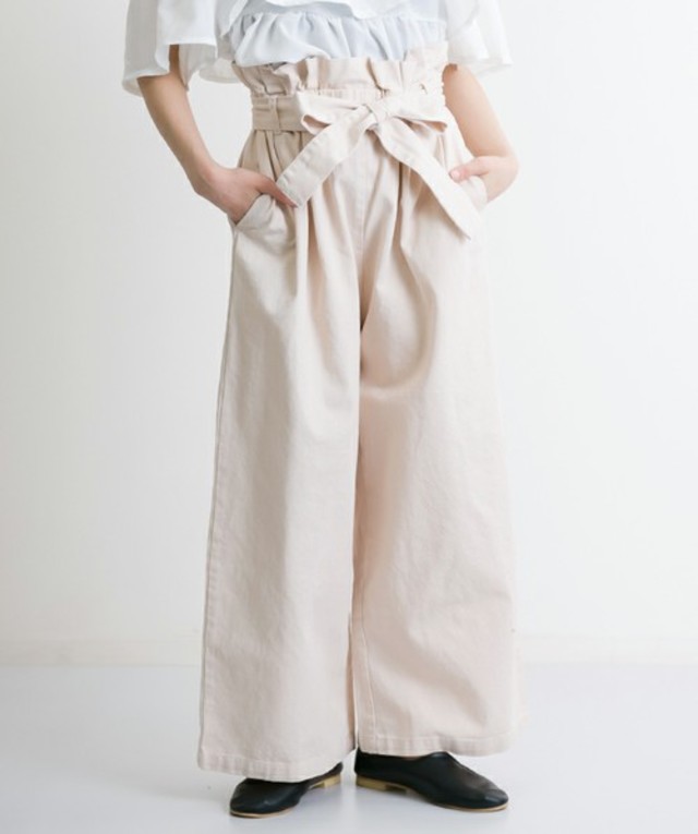 merlot ハイウエストギャザーリボンワイドパンツ