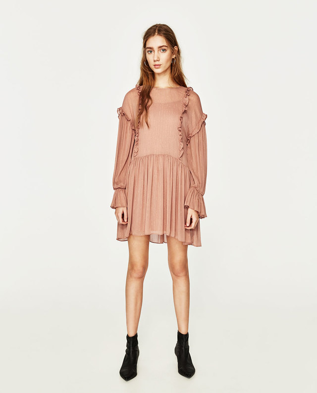 フリル付きシャイニーワンピース/ ZARA