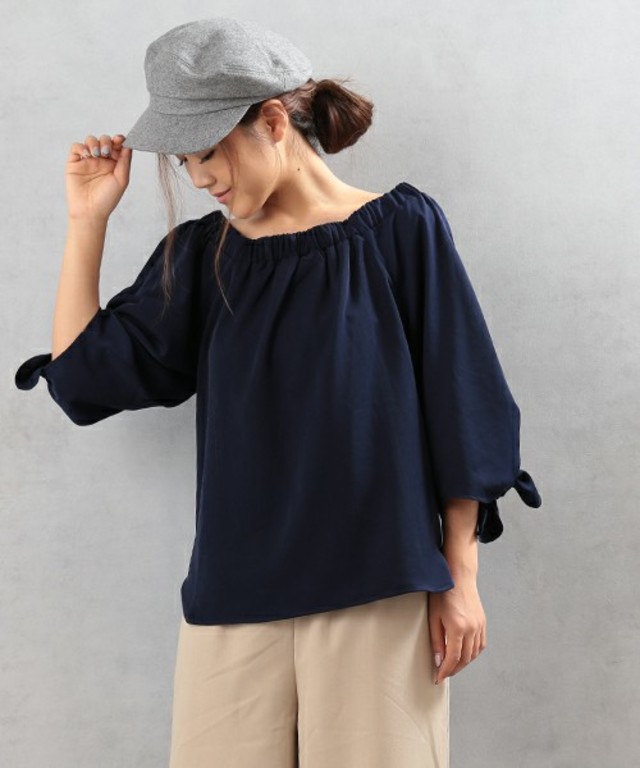 リボン袖オフショルプルオーバー
