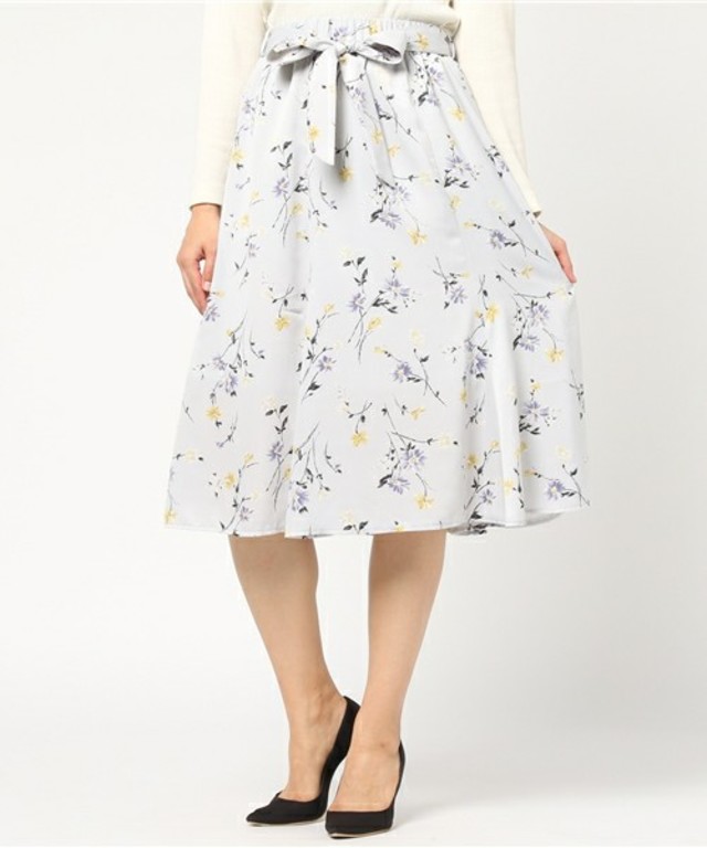 Doux archives　花プリント共リボンフレアースカート