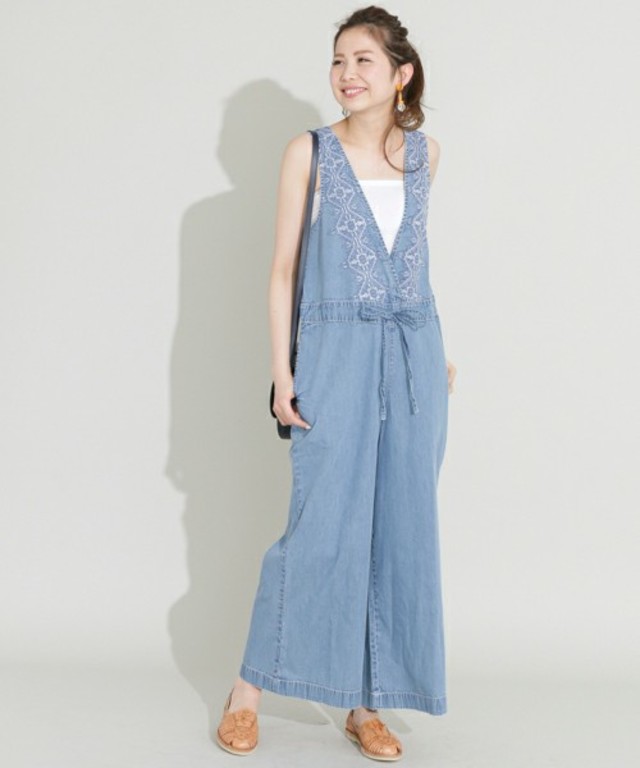 URBAN RESEARCH Sonny Label クロス刺繍デニムサロペット