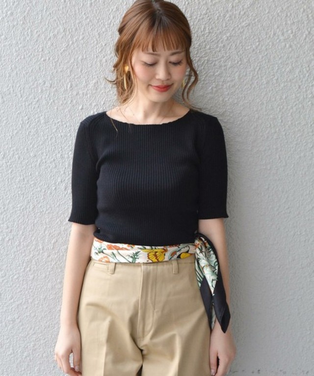 SHIPS for women　コットンインナーリブニットショートスリーブ