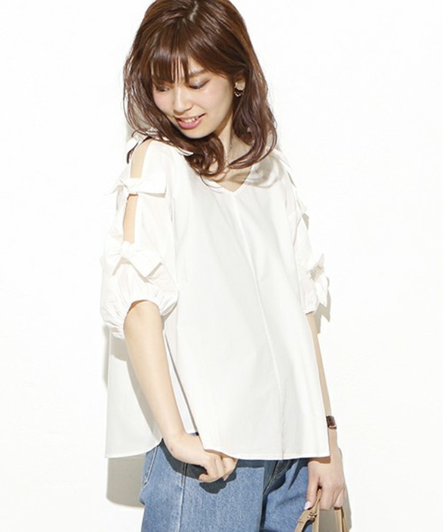 natural couture  リボンスリットブラウス