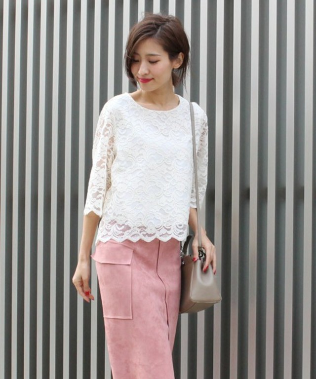 MODE ROBE レースブラウス スカラップ 5分袖