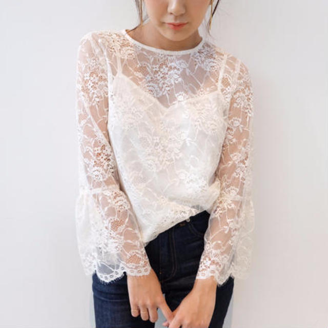 kaene ぺプラム袖 レースブラウス