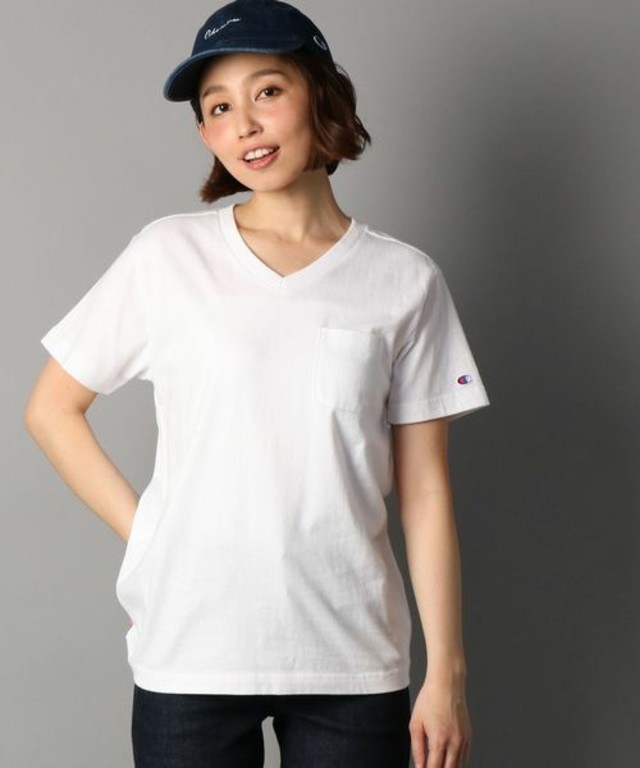 無地ポケット付きVネック半袖Tシャツ