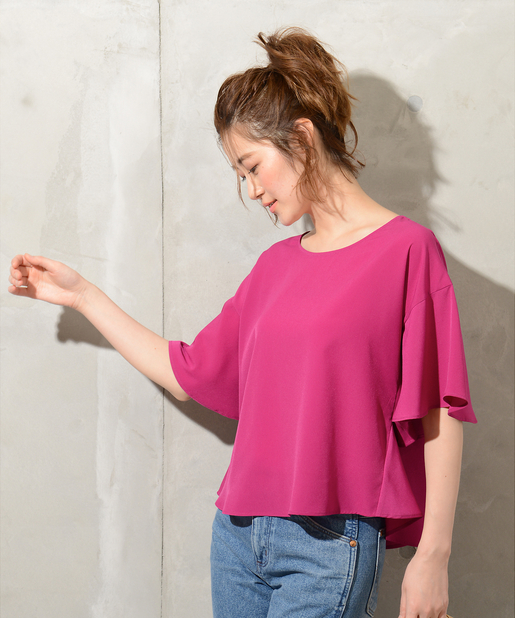 イロチ買イ袖ヒラブラウス