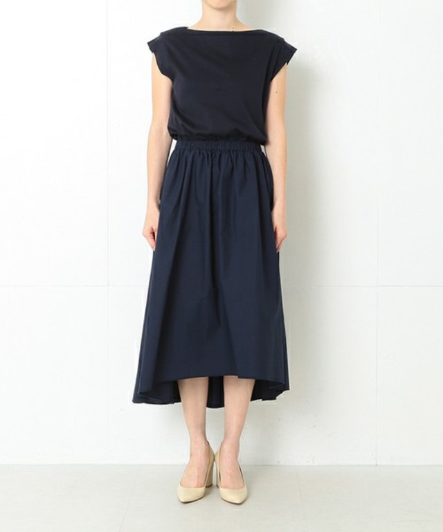 Demi-Luxe BEAMS / ボートネック 布帛コンビ ワンピース