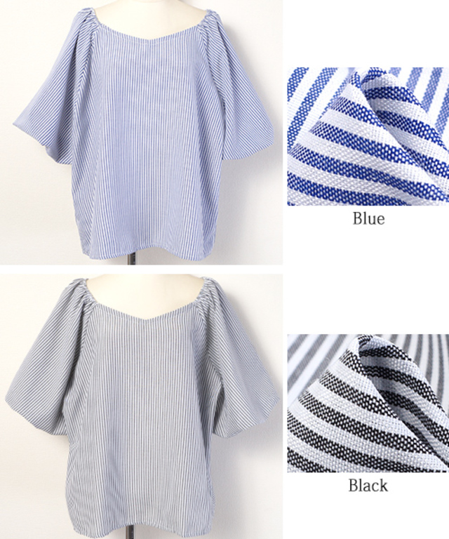 Vネックバルーンスリーブトップス