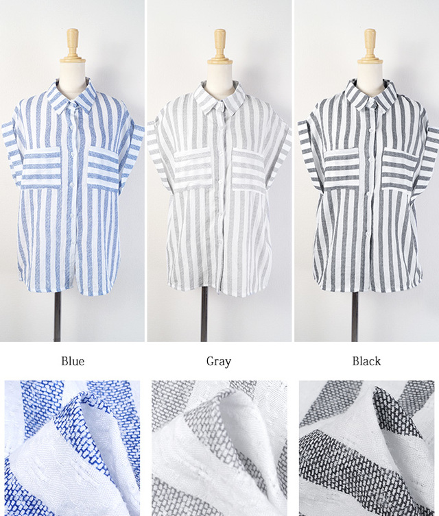 コットンストライプ半袖シャツ