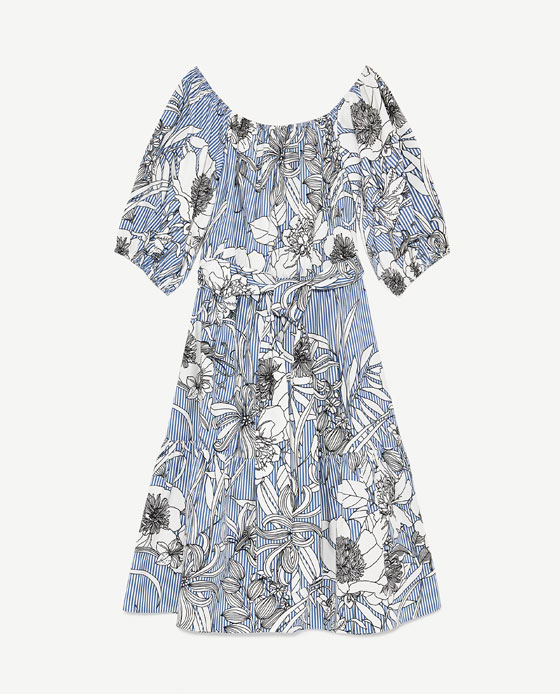 ストライプ＆フラワープリントミディチュニック