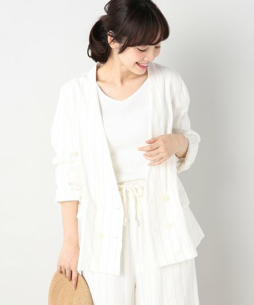 SLOBE IENA リネンノーカラーダブルジャケット