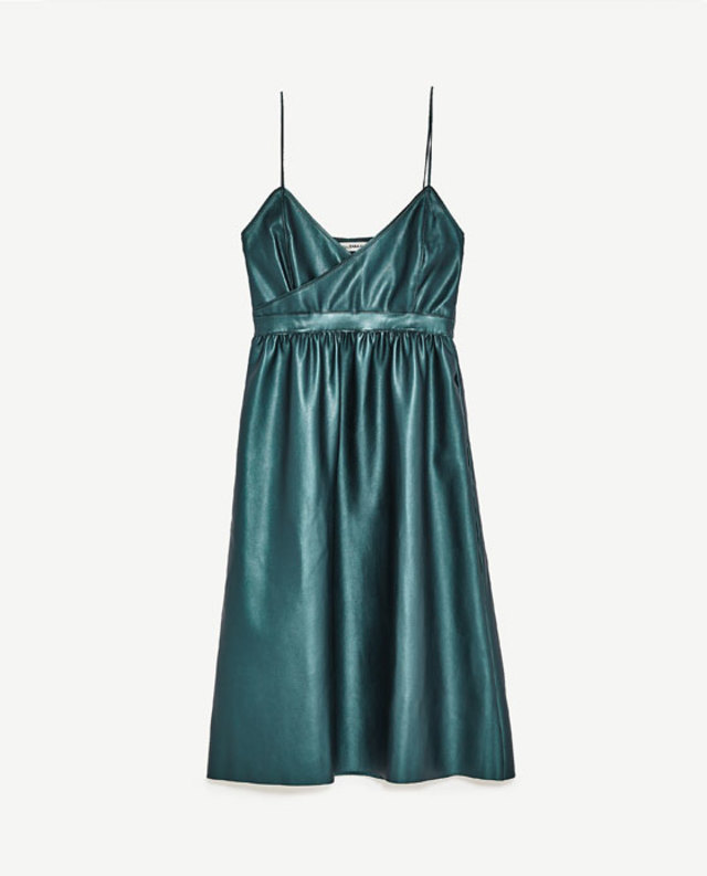 フロントクロスオーバーフェイクレザーワンピース