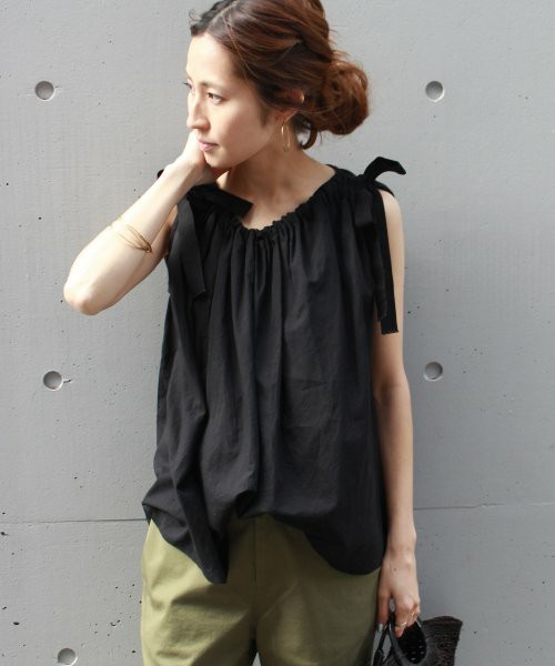 ローンリボンギャザーブラウス