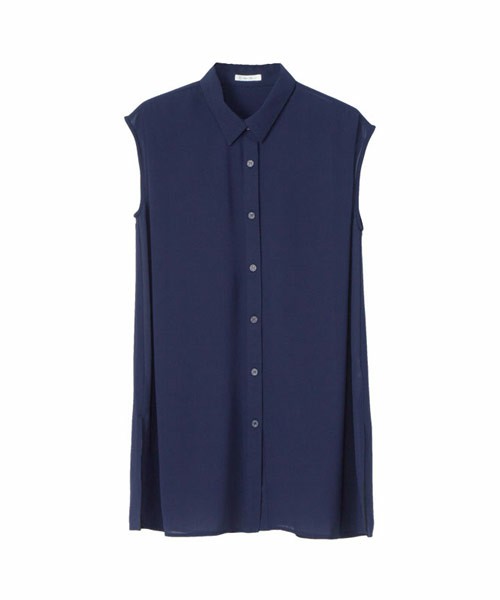 ジョーゼットノースリーブデザインタック＆サイドスリット入りロングシャツ