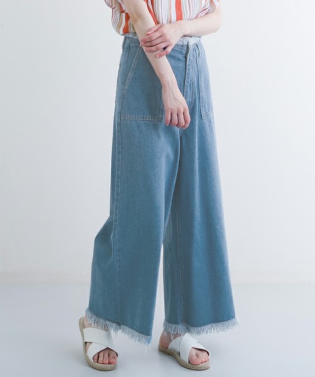 merlot ハイウエストフリンジデニムパンツ