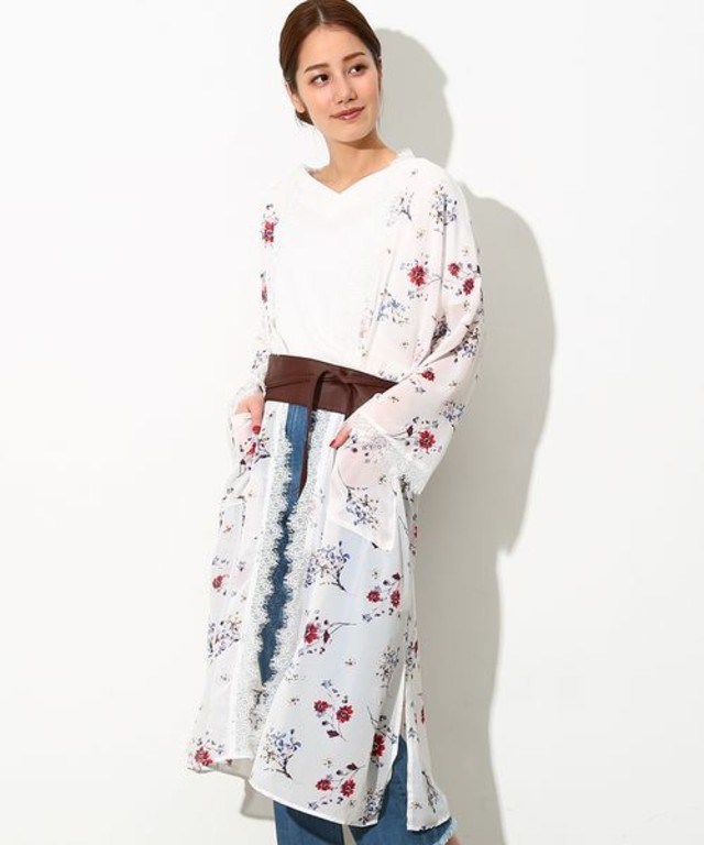 ViS  花柄シフォンロングガウン